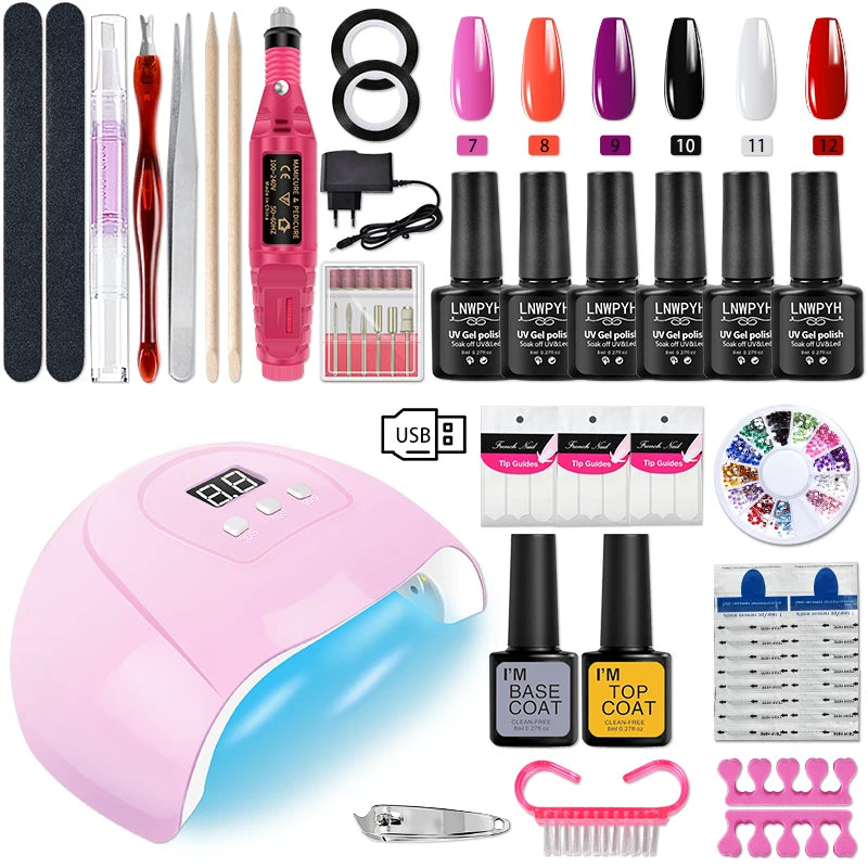 Kit de Ferramentas Profissionais para Nail Art Conjunto de Manicure - Conjunto de Unhas, Conjunto de Esmalte em Gel com Secador de Lâmpada LED UV, Conjunto de Verniz em Gel Semipermanente